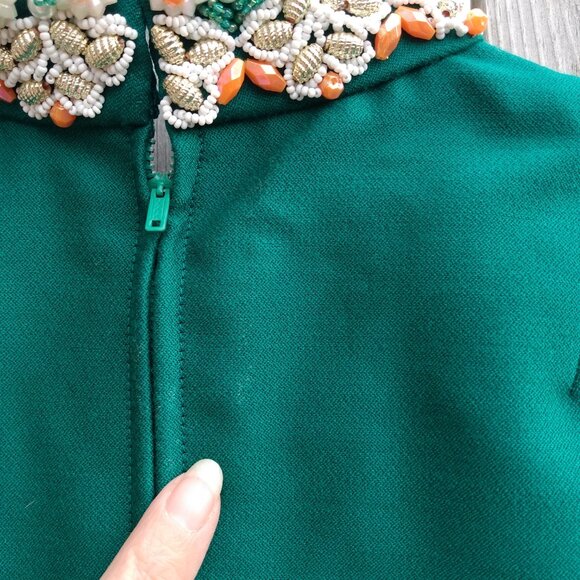 Vintage 60s Dress "Fashion Centre" Green Beaded Daisy 32"B 29"W - Picture 12 of 16